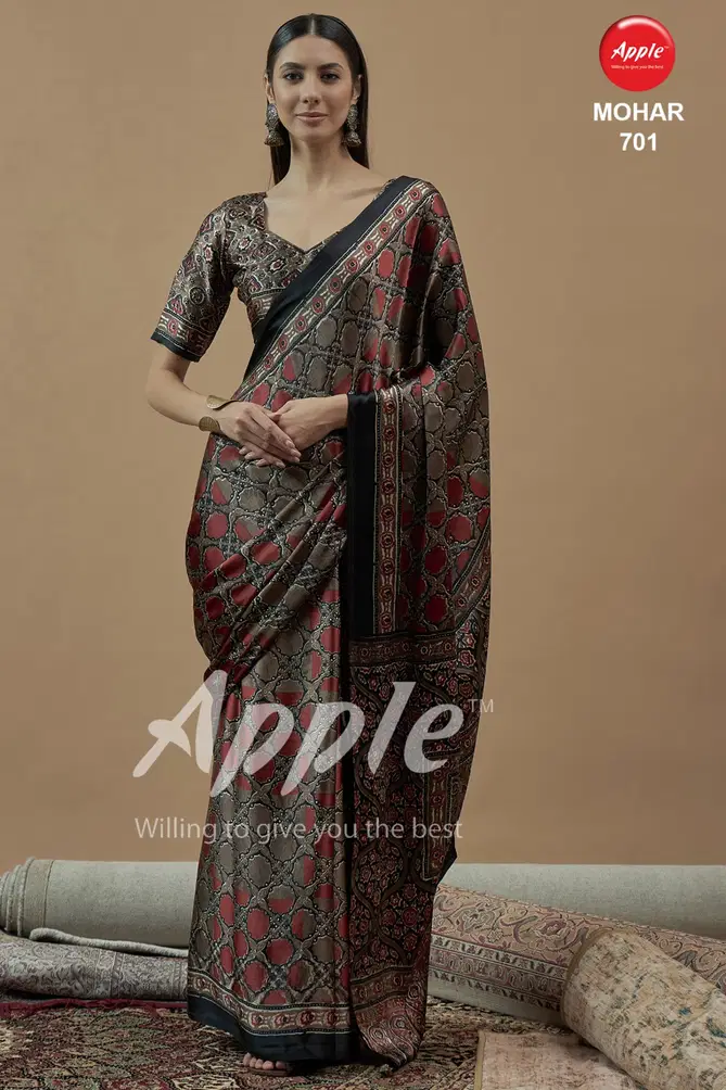 Mohar Vol 7 By Apple Japan Satin Ajhrakh Printed Sarees Wholesale In India